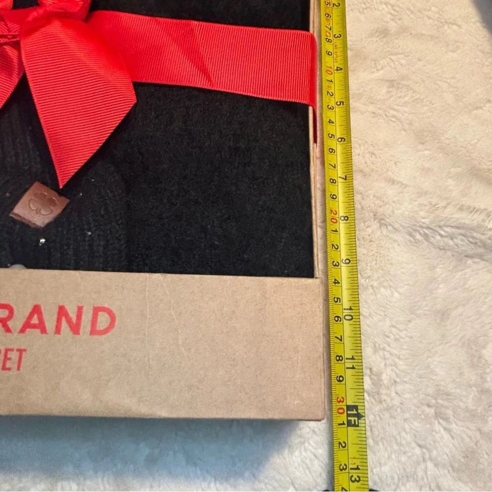 NEW Lucky Brand SET Black Scarf + Beanie Hat Tan Pom Pearls Sparkles Cozy Gift